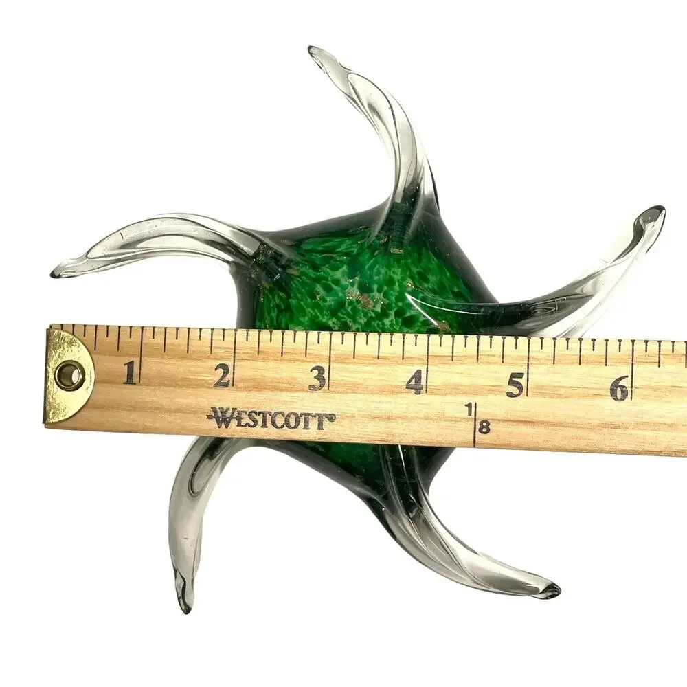 Glass Paperweight Green Gold Flecks Starfish Coastal
